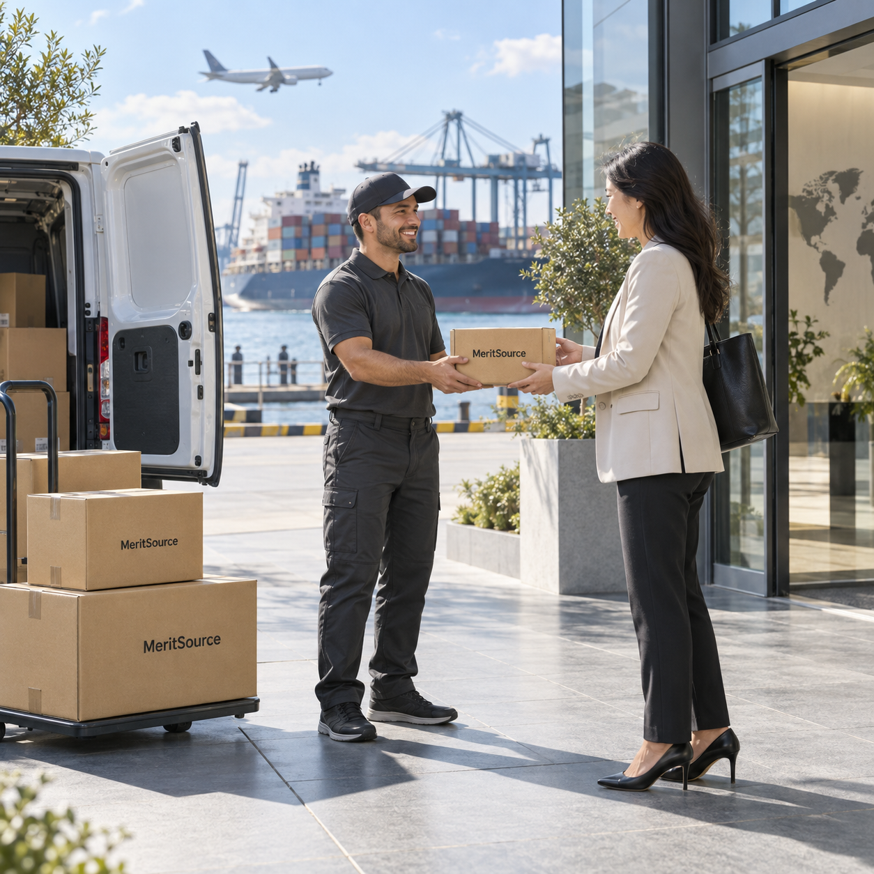 Packed MeritSource products handed over for delivery